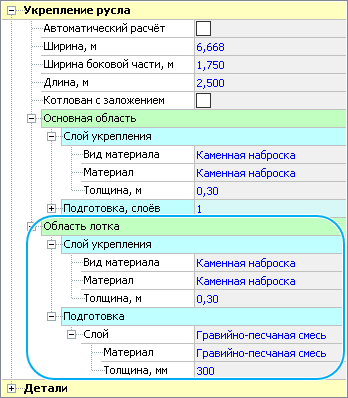 Настройка укрепления лотка